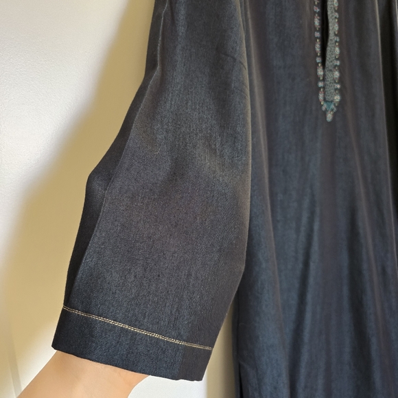 Men's Turquoise/Dark Blue Junaid Jamshed Kurta with Embroidered Collar- Small - Picture 9 of 13